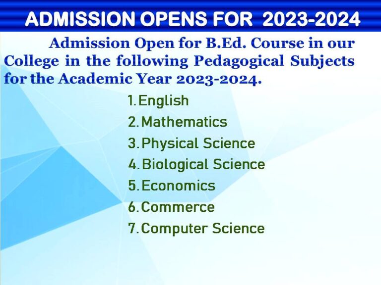 Admission Open for B.Ed. Course Dr. Sivanthi Aditanar College of